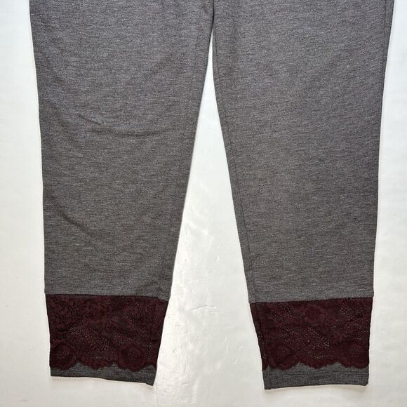 Logo Lounge Skinny Pants Sz Large Gray Pull On Stretch Soft Casual Lace Hem - Picture 8 of 12